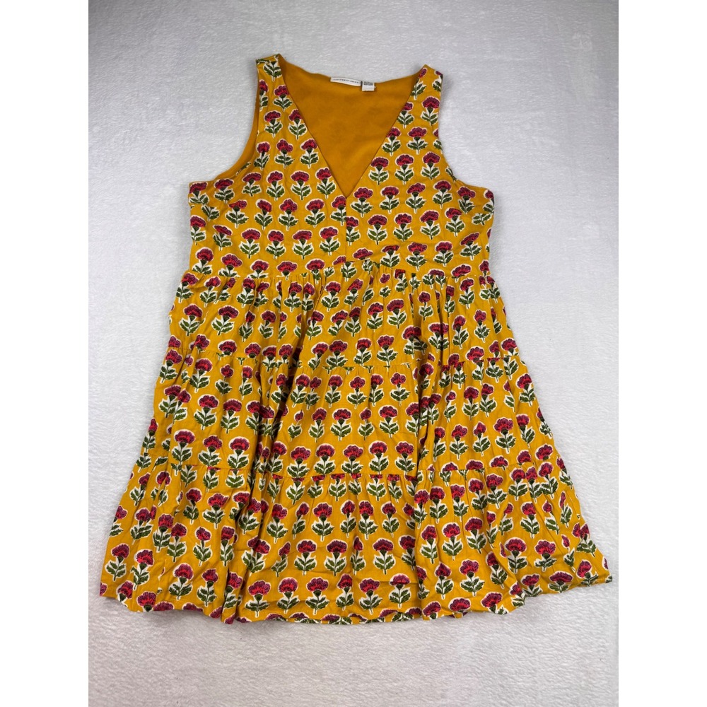 Sincerely Jules Mustard Yellow Floral V-Neck Tiered Mini Dress Large L